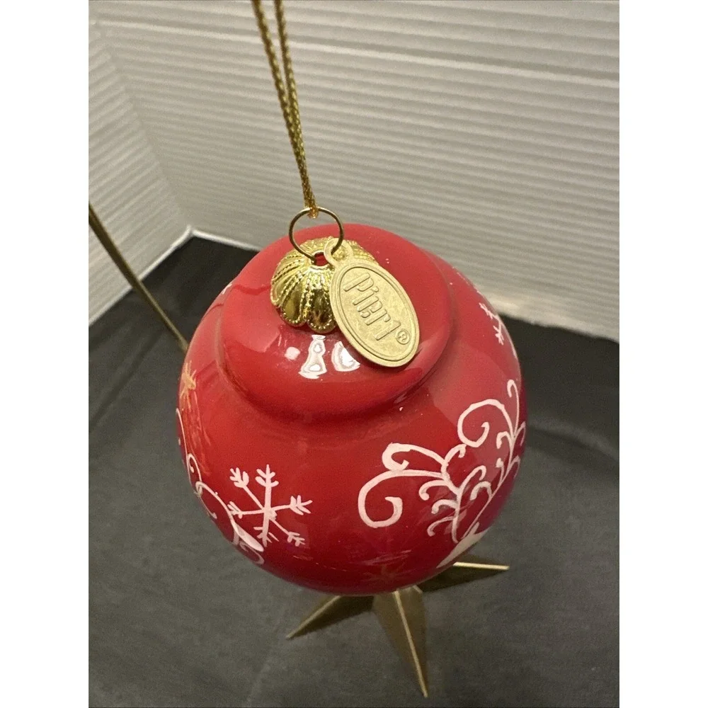 2014 Li‎ Bien Painted Glass Season's Greetings Reindeer Christmas Ornament
